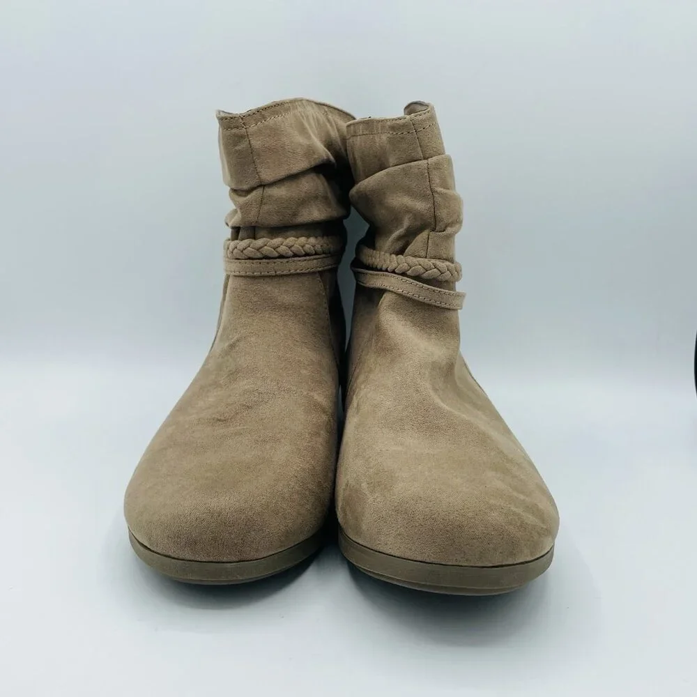St Johns Bay Boots Womens Size 9.5 M Taupe Key Booties Braided Slip On Comfort